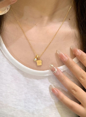 拉丝微笑土司小面包黄金色可爱卡通跑环泡泡钻项链女士配饰锁骨链