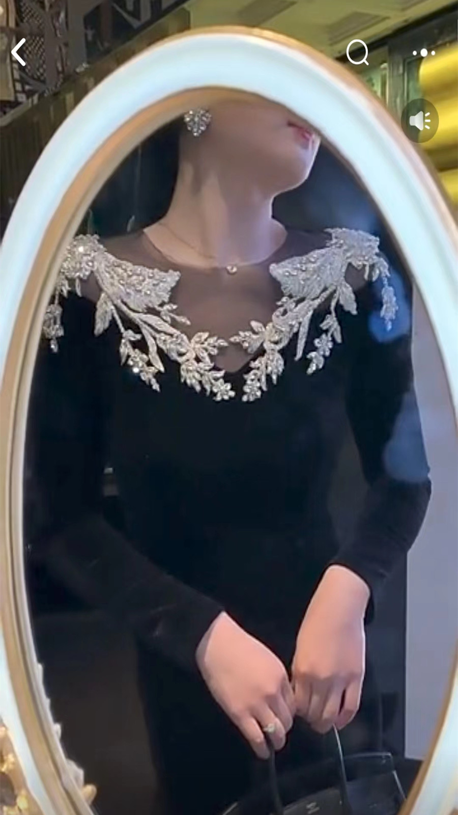 新款大码胖妹妹显瘦高端聚会年会礼服网纱拼接镶钻连衣裙长袖女装 - 图3