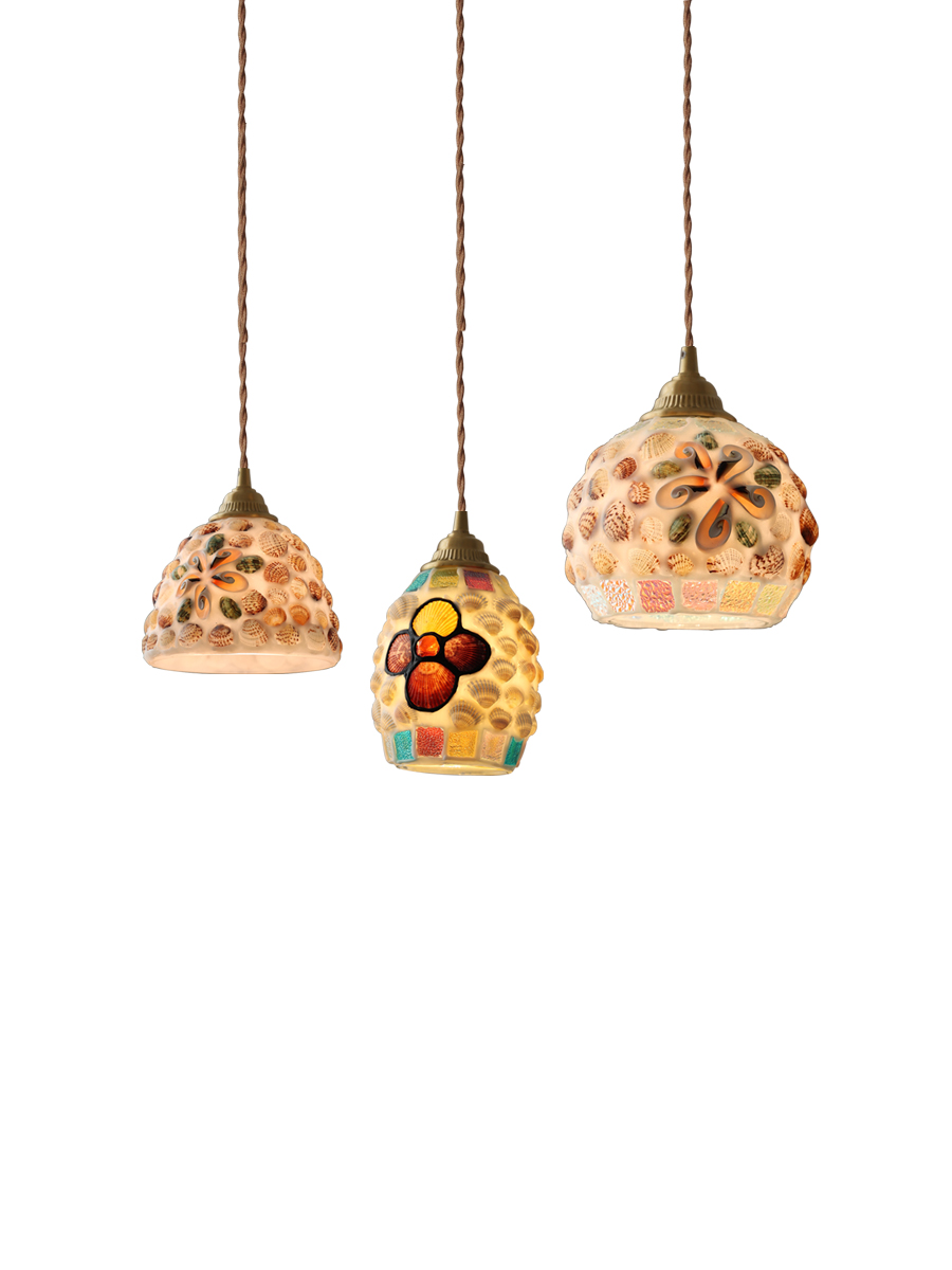 复古彩色玻璃贝壳餐厅吊灯美式法式蒂梵尼地中海日式卧室过道吧台