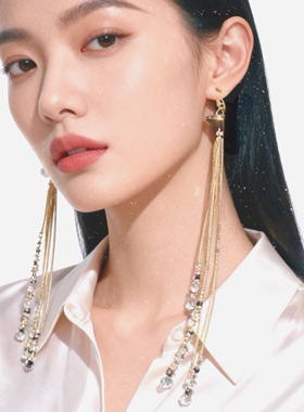 chanluu宝石长流苏耳线女纯银