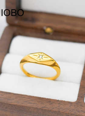 菱形镶锆石戒指小清新