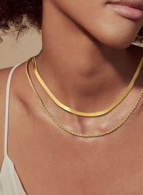 欧美双层麻花拼接刀片钛钢项链女