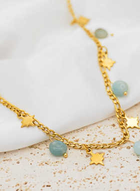 时尚潮流波西米亚风个性钛钢项链天河石八芒星创意气质项链配饰