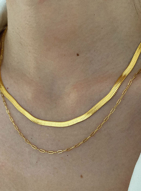 欧美时尚百搭钛钢双层拼接项链女