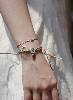 THISNESS 纯银和平反战符号爱心雏菊编织手绳