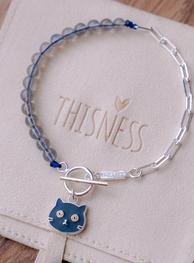 thisness纯银布偶猫手链天然珍珠