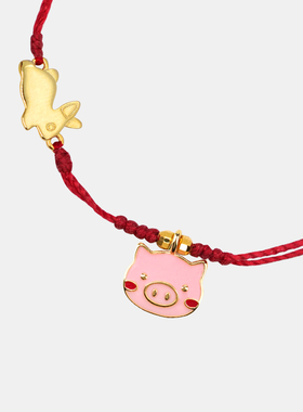 thisness纯银镀金兔子小猪红绳