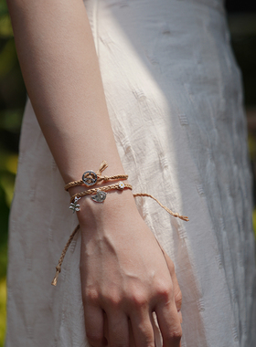 THISNESS纯银小鸟树叶雏菊竹纸编织手绳