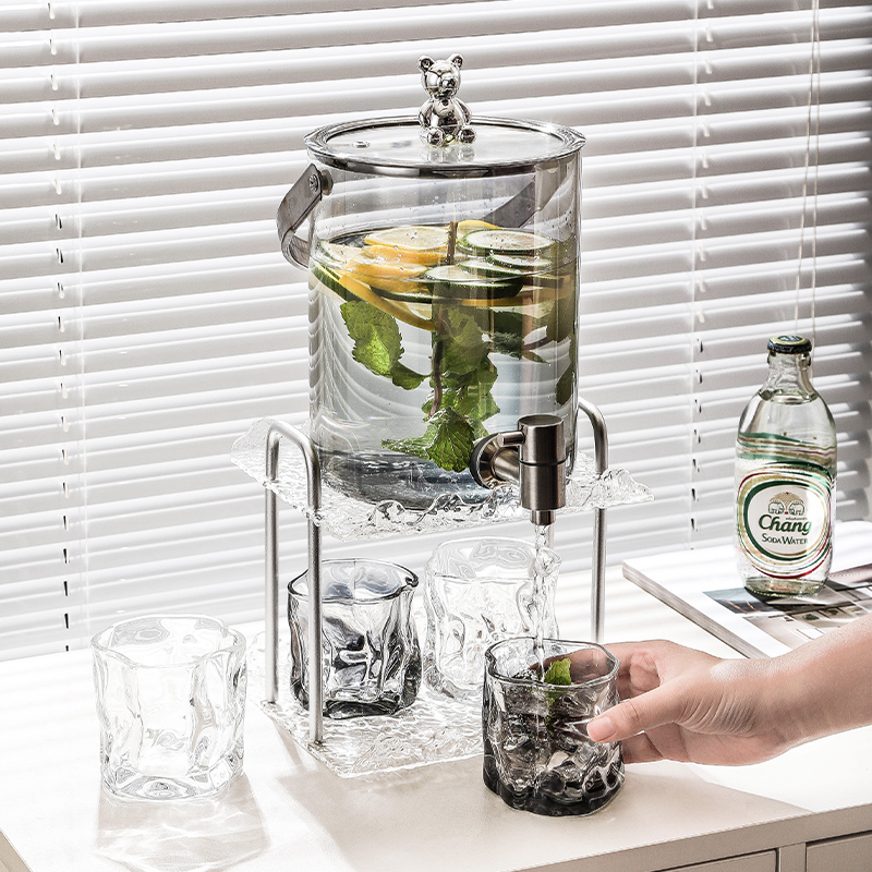 冷水壶带龙头耐高温大容量玻璃凉水壶家用泡水果茶饮料果汁桶套装