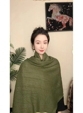 【芥末绿纯色】70*170棉麻压皱秋冬新款保暖围巾气质百搭时尚披肩