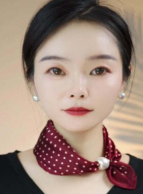 夏季2026新款磁扣丝巾女时尚百搭护颈围巾配衬衣领巾遮颈纹围脖