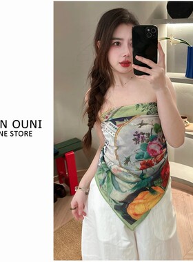 法式复古印花方巾女夏季小众设计
