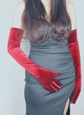 复古晚礼服礼仪手套女黑色天鹅绒长款舞会派对秋冬保暖丝绒手套
