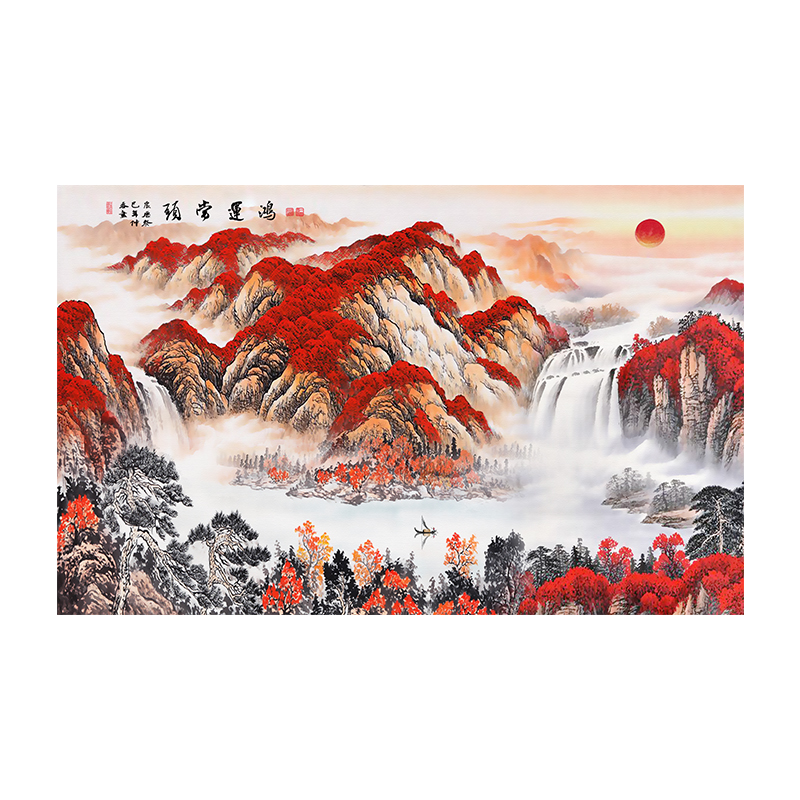 鸿运当头3d立体壁画定制墙布5d中式山水国画8d客厅电视背景墙壁布 - 图3