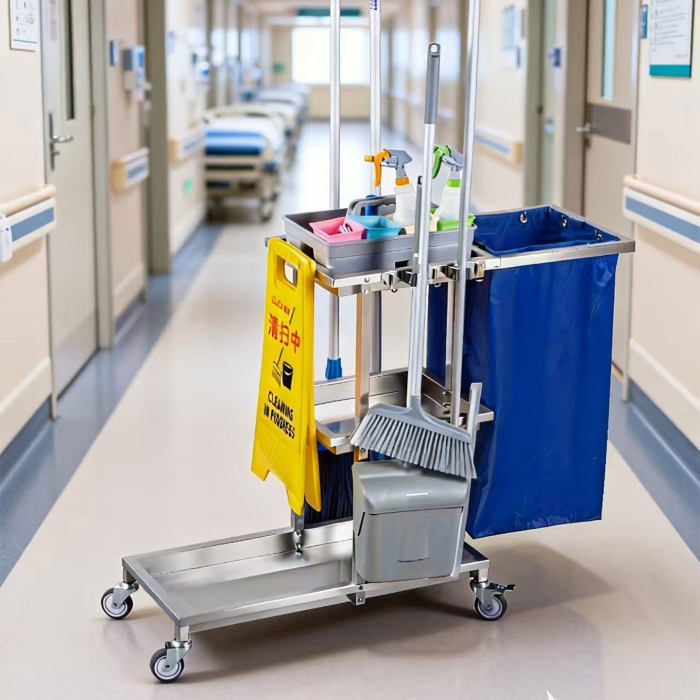 不锈钢保洁车酒店客房手推车多功能物业卫生专用清洁车工具车推车,淘宝优惠券,粉丝福利购,淘宝优惠卷