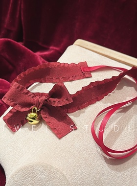 「绝美！气氛组」甜蜜圣诞新年红少女蝴蝶结铃铛ins绑带choker脖