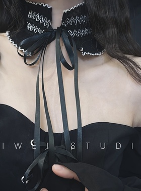 「黑暗洛丽塔」法式复古cos宫廷风绑带蝴蝶结项圈遮颈纹choker女