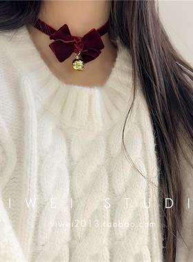 金色铃铛圣诞平安夜丝绒锁骨链