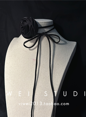 多用绑带玫瑰花朵小众黑色颈链