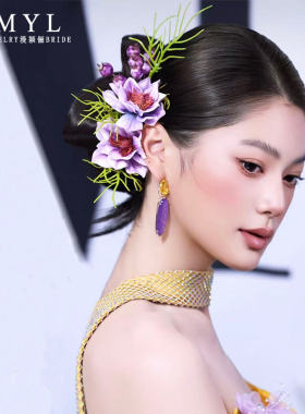 新娘头饰橘黄色仿真花发夹