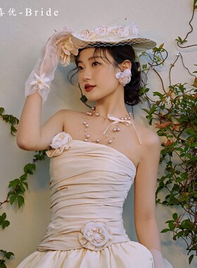 法式新款手工白色花朵网纱礼帽子女复古港风新娘结婚礼服影楼拍照