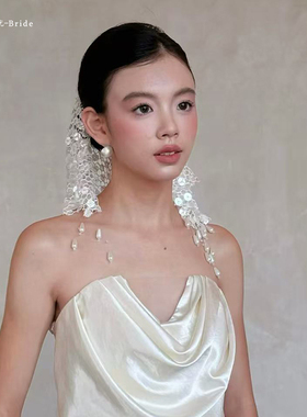 喜优新款新娘结婚头纱手工亮片珍珠头纱婚纱头饰高级感小众造型