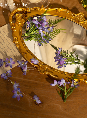 喜优紫色发夹新中式新娘结婚礼服晨袍旗袍仿真花发饰品原创设计