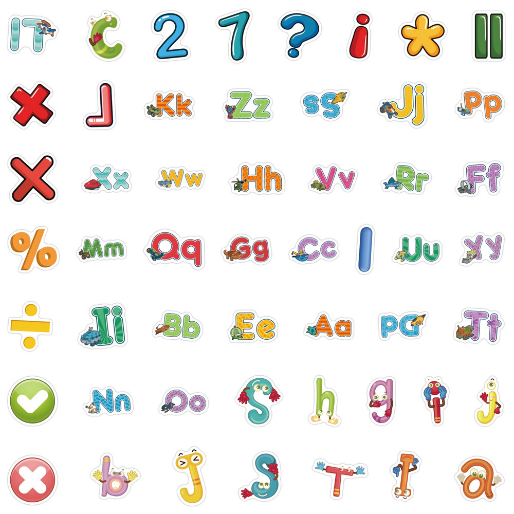 100张字母英文数字卡通儿童贴画笔记本平板笔筒玩具盒装饰diy贴纸