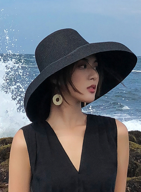 复古法式赫本黑色网红女夏草帽