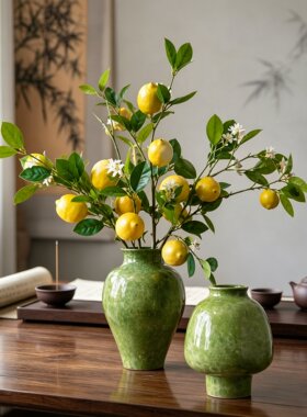 中式仿真柠檬枝花瓶摆件