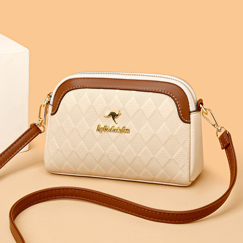 One shoulder crossbody fashionable double layer small genuine leather bag