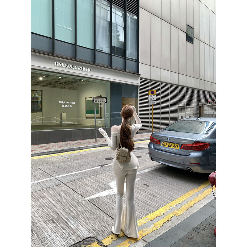 With 99jiu【出街公式】纯欲针织套装女露肩上衣休闲长裤两件套秋,淘宝优惠券,粉丝福利购,淘宝优惠卷