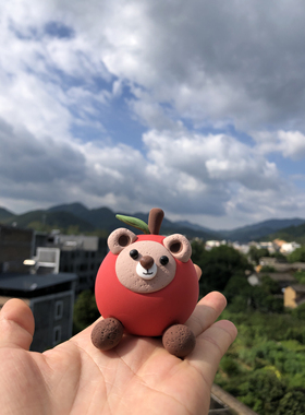 超可爱的苹果小熊个性桌面摆件可爱车载装饰用公仔玩偶纯手工