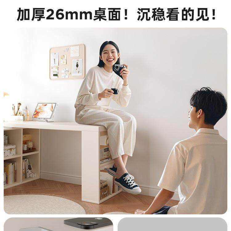 转角书桌卧室女生电脑桌实木l型书桌书柜一体拐角办公桌子工作台