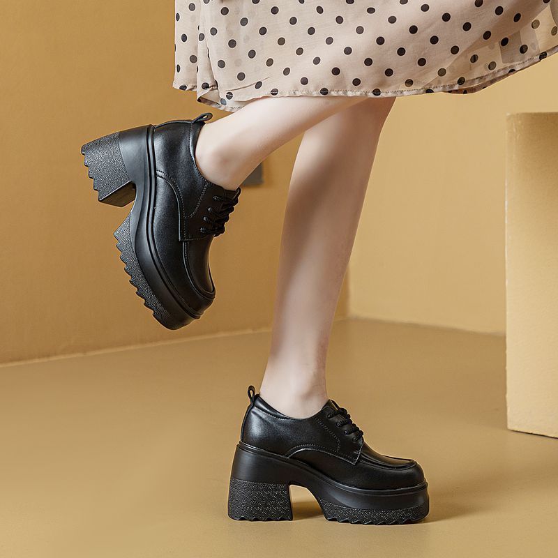 30313233小码10CM增高粗跟小皮鞋2025春秋松糕厚底高跟百搭真皮女 - 图3