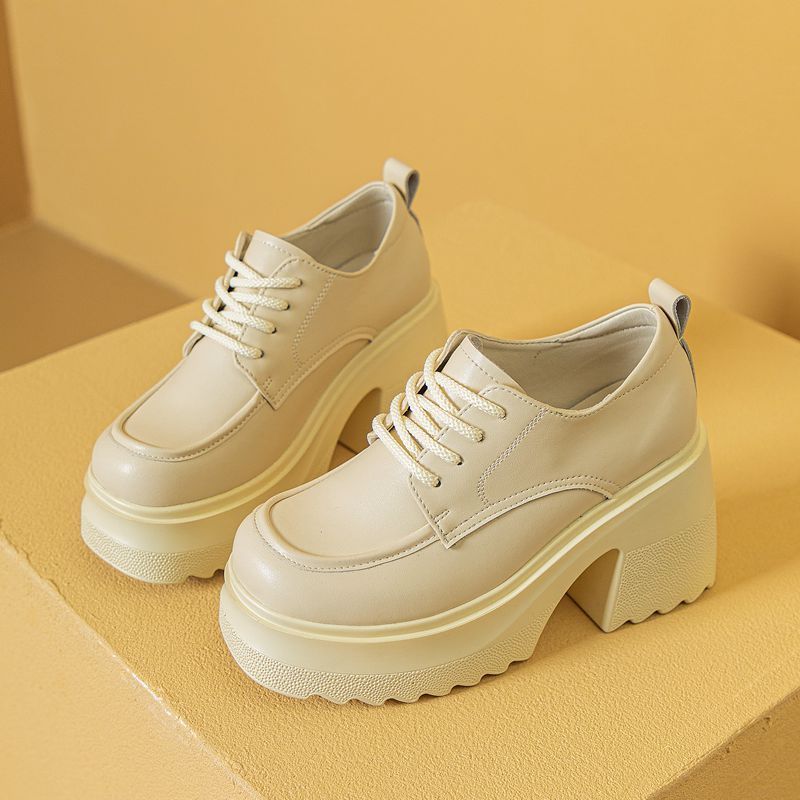 30313233小码10CM增高粗跟小皮鞋2025春秋松糕厚底高跟百搭真皮女 - 图1