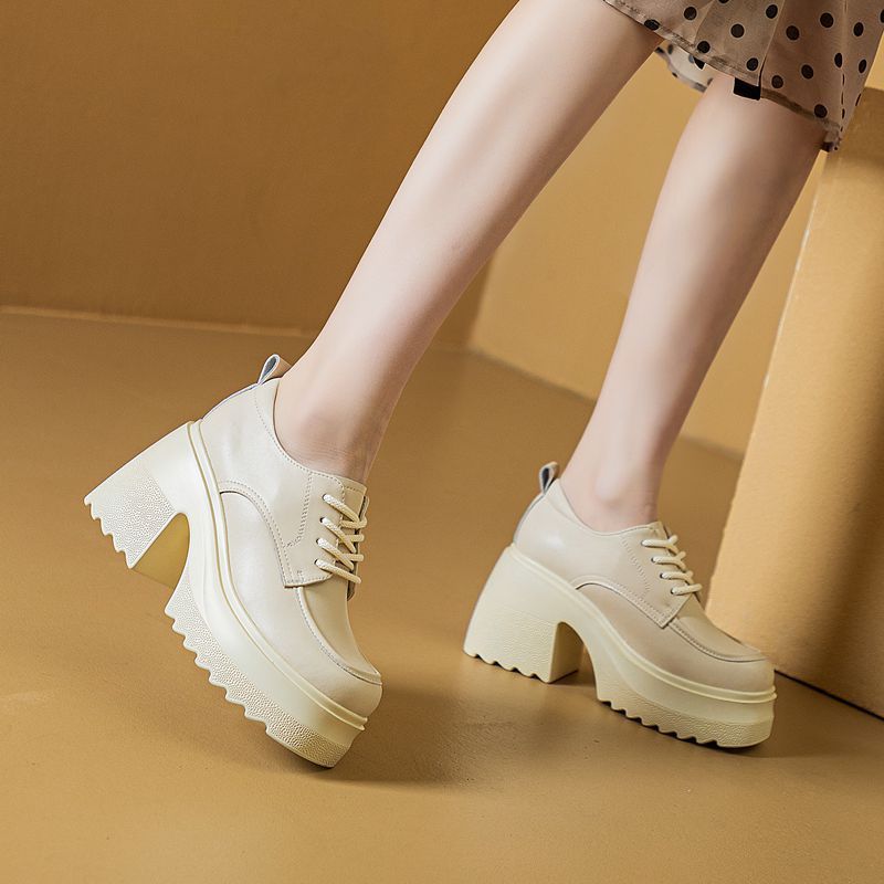 30313233小码10CM增高粗跟小皮鞋2025春秋松糕厚底高跟百搭真皮女 - 图2