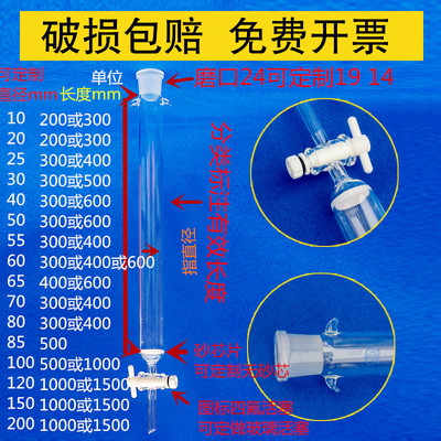 玻璃具四氟砂板层析柱30*300毫米，24#标口及砂芯四氟活塞可定制 - 图2