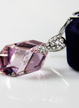 奥地利紫色菱形短款首饰品吊坠