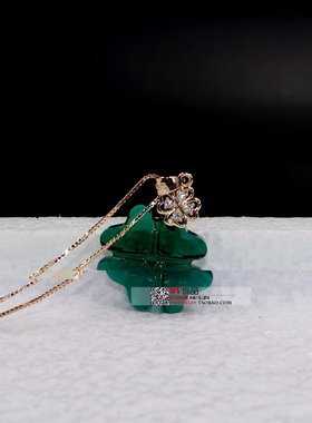 水晶幸运四叶草绿色玫瑰金吊坠