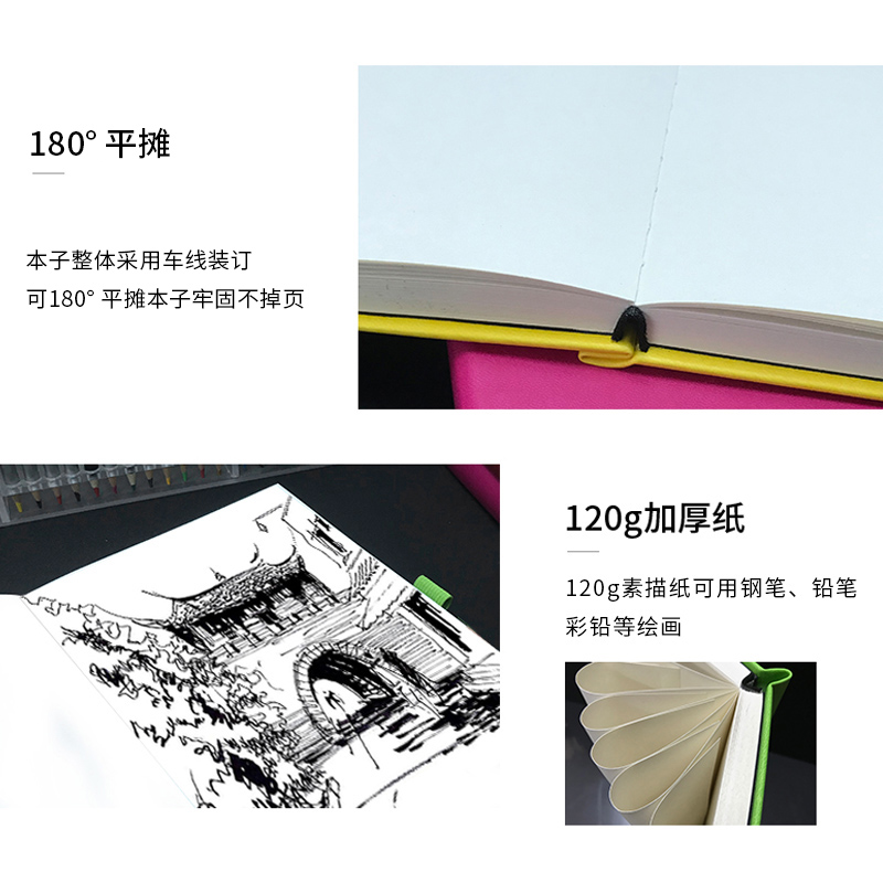 加厚速写本彩铅画画漫画素描本可平摊涂鸦绘画纸A4空白本摸鱼本A5 - 图1