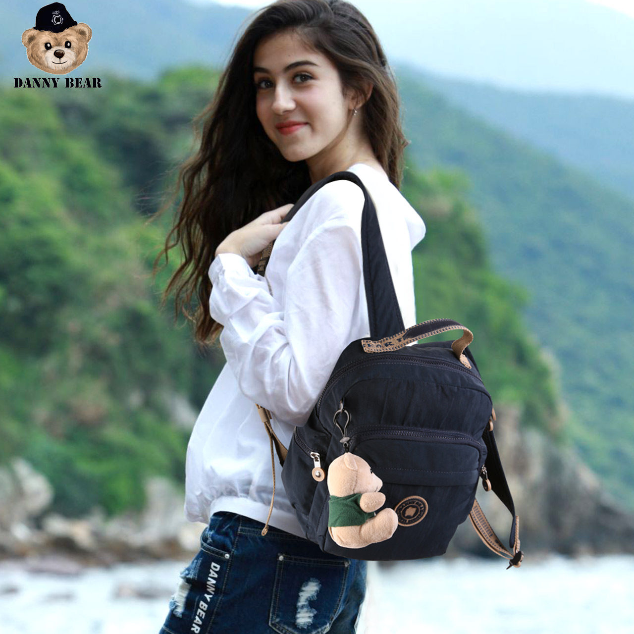 丹尼熊女帆布小号布包简约双肩包 dannybear酷玛仕双肩背包