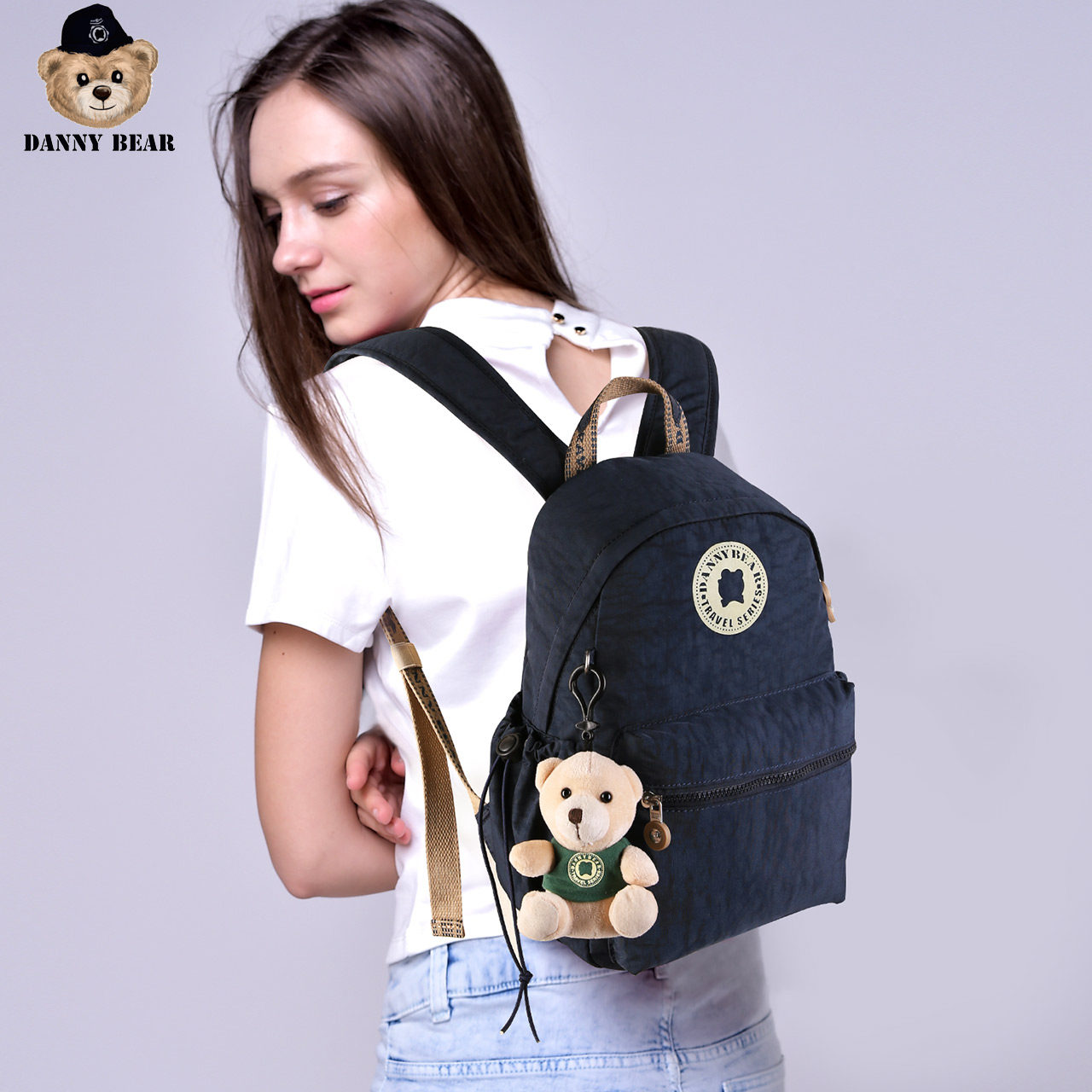 丹尼熊深蓝色布包韩版大学生小背包 dannybear酷玛仕双肩背包