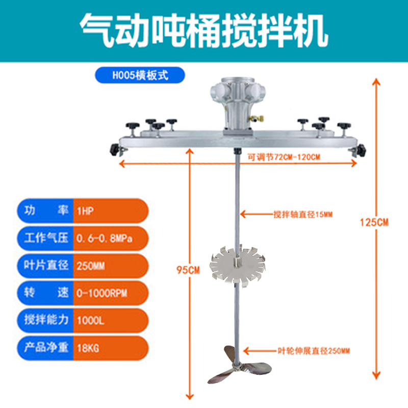 防爆型1000L油漆涂料横板式工业化工 电/气动动分散IBC吨桶搅拌机