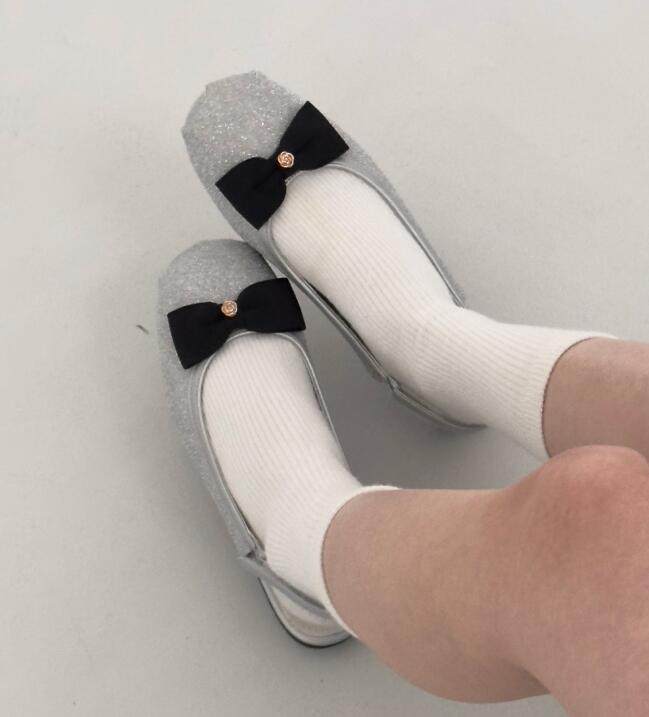 韩国东大门代购女鞋气质显瘦亮丝银色蝴蝶结后镂空低跟包头单鞋女,淘宝优惠券,粉丝福利购,淘宝优惠卷