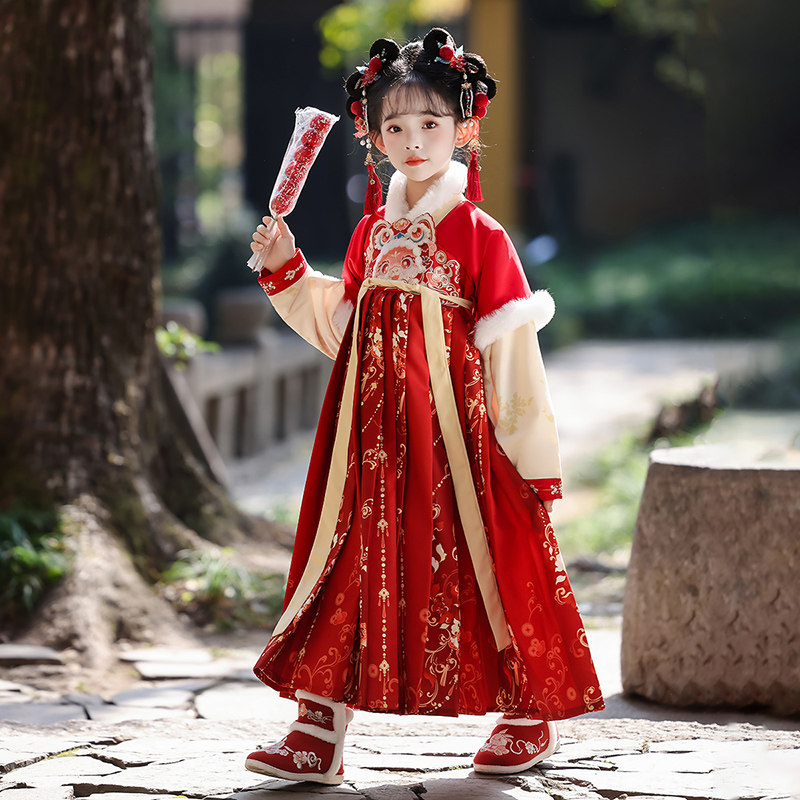 汉服女童秋冬季2025新款古风公主连衣裙加绒儿童国风唐装女孩裙子,淘宝优惠券,粉丝福利购,淘宝优惠卷