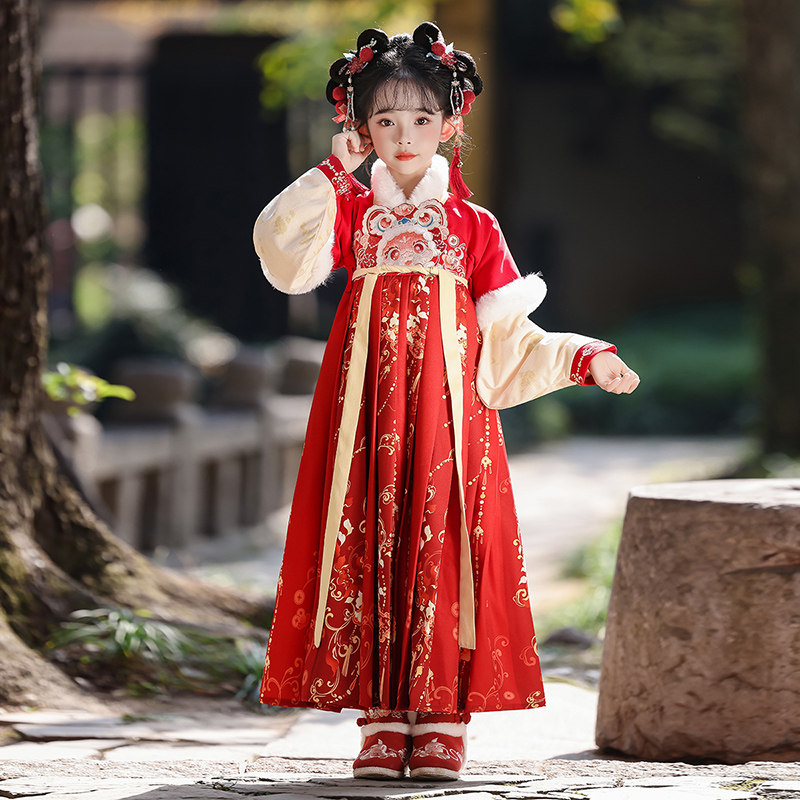 汉服女童秋冬季2025新款古风公主连衣裙加绒儿童国风唐装女孩裙子,淘宝优惠券,粉丝福利购,淘宝优惠卷