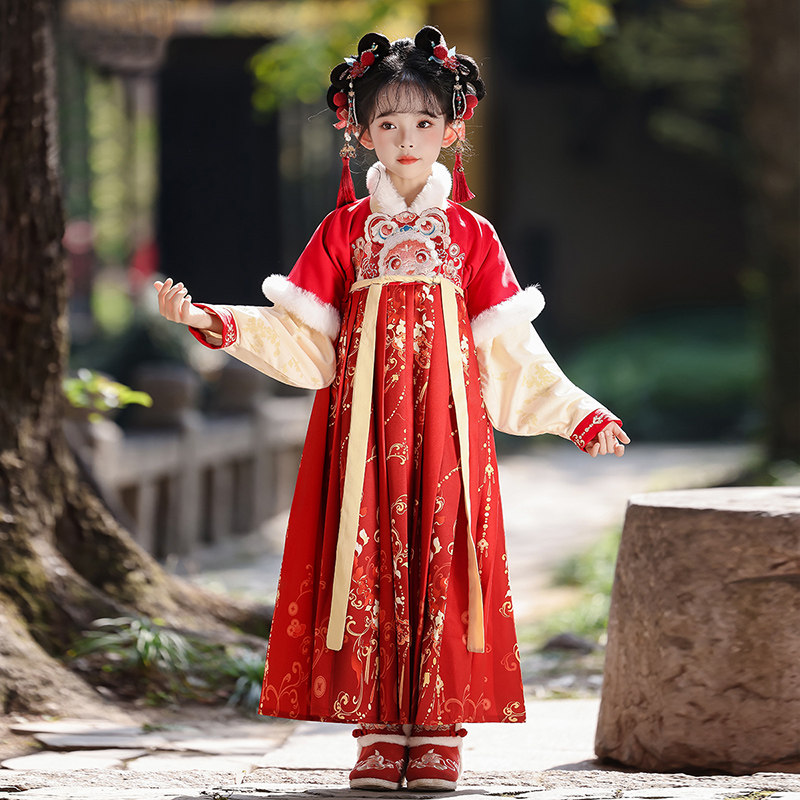 汉服女童秋冬季2025新款古风公主连衣裙加绒儿童国风唐装女孩裙子,淘宝优惠券,粉丝福利购,淘宝优惠卷