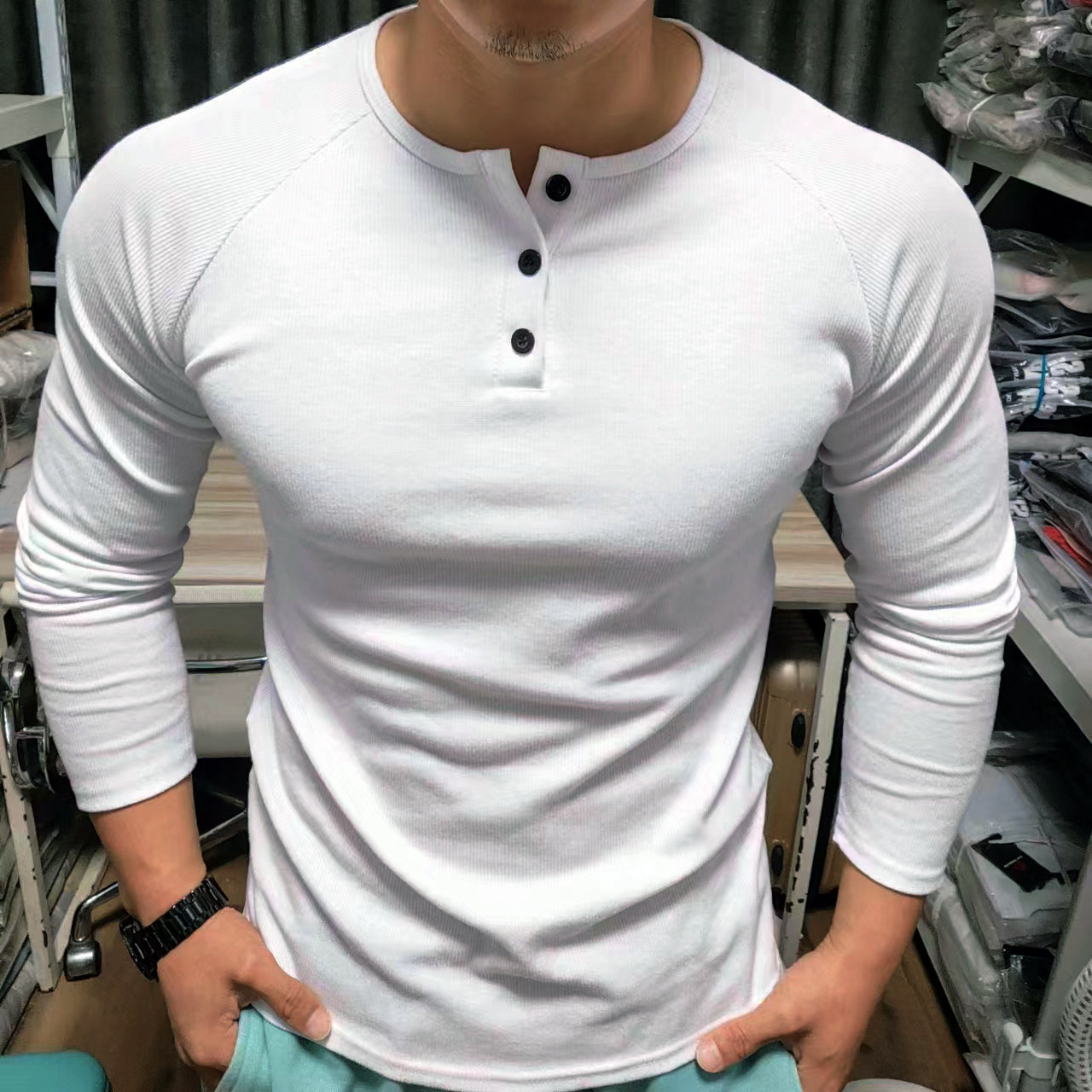 男士亨利衫秋冬季美式健身长袖条纹弹力修身休闲运动打底衫棉T恤,淘宝优惠券,粉丝福利购,淘宝优惠卷