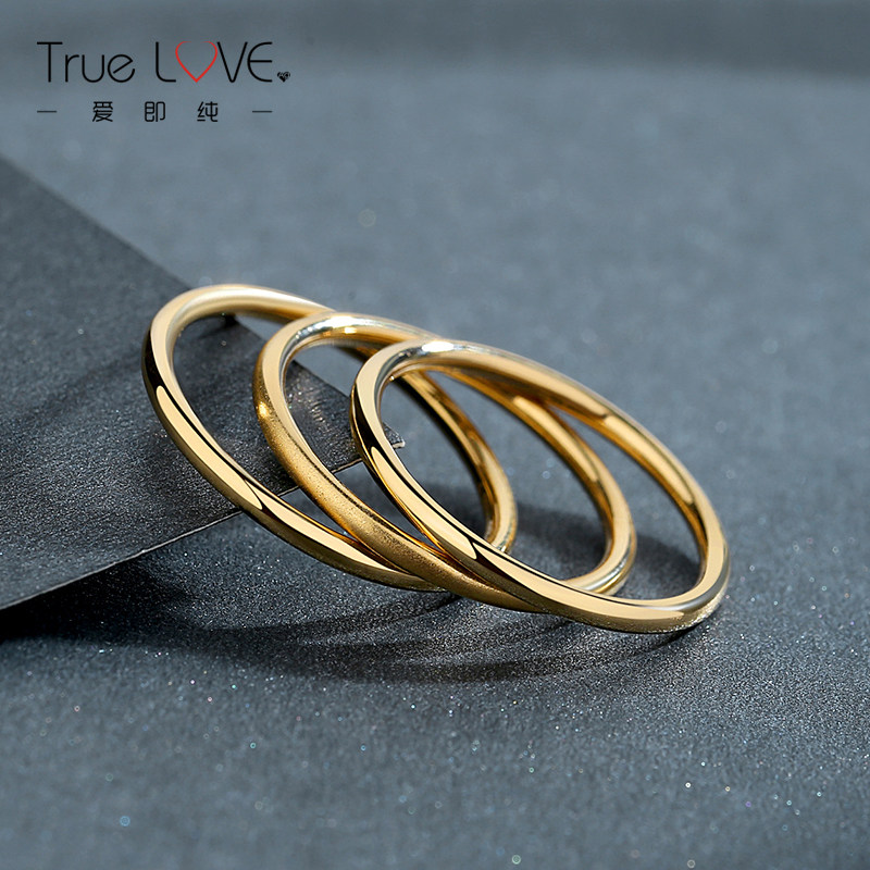 素圈黄金戒指女18k金光圈玫瑰金 ag爱即纯戒指/指环